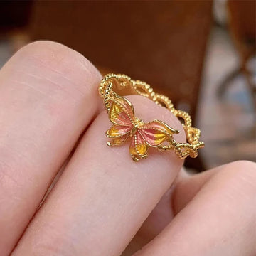 DAIIIBABYYY  -  Gold Color Gradient Butterfly Rings For Women Girls French Vintage Elegant Sweet Temperament Anniversary Jewelry Gifts